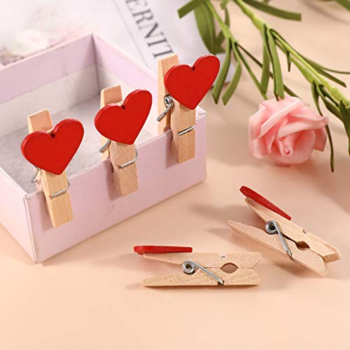 40Pcs Clothes Pins Mini Clothespins Colored - Wooden Small Clothespins For Photos Pictures Crafts Colorful Wood Clothing Line Chip Clips Decorative Pin For Photo Decoration Craft (Red Heart) #TOP3