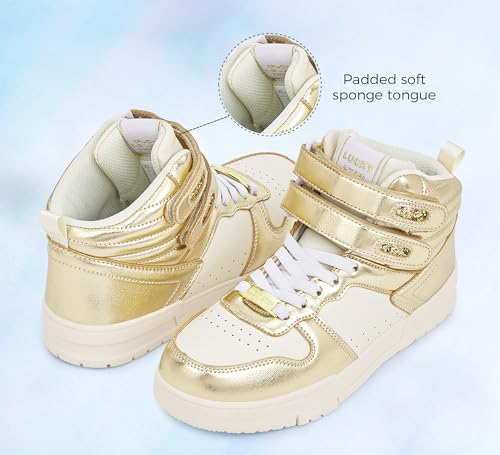 Image of LUCKY STEP Women's High Top Fashion Sneakers Basketball Ankle Boots Walking Tennis Shoes Platform Hook and Loop Casual Faux Leather Sneaker