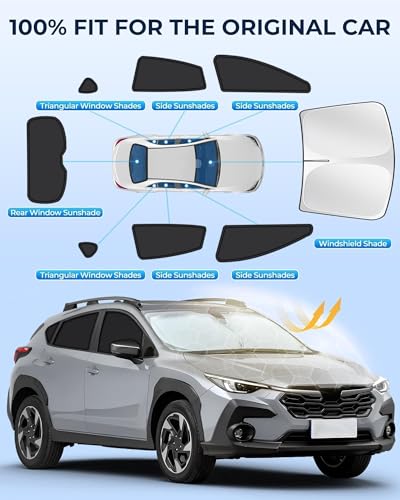 Image of for Subaru Crosstrek 2018-2023 Car Window Shades, 8pcs Privacy Sun Shade Set for Front Windshield Side and Rear Windows, Full Window Covers Keeps Vehicle Cool for Camping Napping
