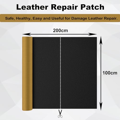 Wellzenith® Kunstleder selbstklebend,Leder Patch Selbstklebend, Leder Reparatur Patch Lederreparaturband für Möbel, Sofa, Autositze, Taschen, Lederreparatur und Renovierung (Schwarz, 200 X 100 CM)