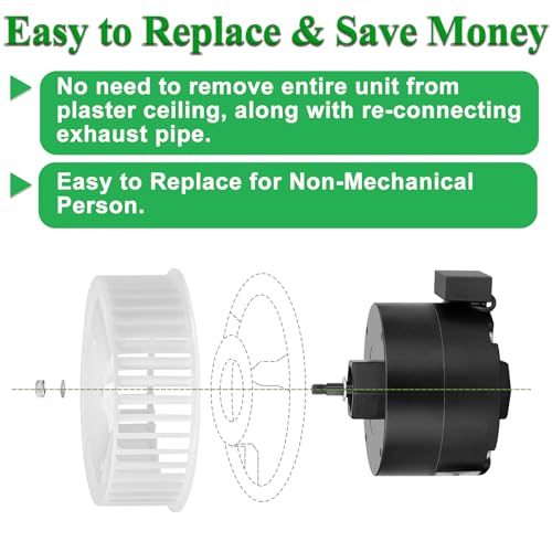 Image of HHQ Bathroom Exhaust Fan Motor & Blower Wheel Replacement for Nutone JA2C028G 8662 8662N 8831 8832 8832N 8833 8672, 23405Ser 3.3 inch Diameter Motor, 5-Year Warranty