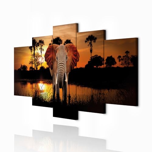 Impression sur toile éléphant paysage Afrique | Tableau décoration salon nature 150x75