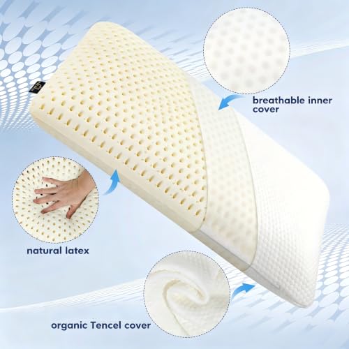 Image of Talatex Premium Talalay Latex Pillow for Side & Back Sleepers | 100% Natural Talalay latex relieves pressure, no memory foam chemicals. Perfect package with removable, washable cover