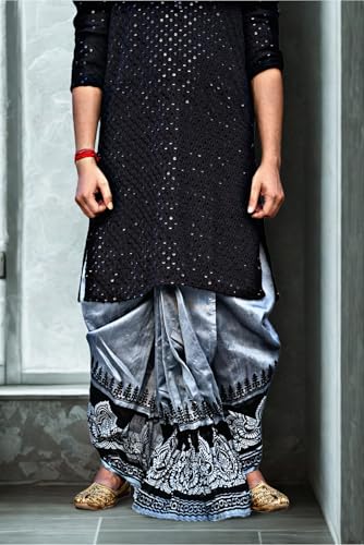 Image of Men's Ready to Wear Pant System Printed MAYUR PUCHHA Dhoti for Marriage, Pooja, Festival etc.(GC010)