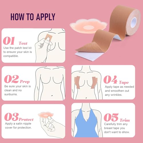 Hbaid Ultimativer Boob Tape für Unsichtbaren Halt – Brust Tape mit 16pcs Nipple Abdeckungen & 41pcs Fashion Tape Strips – Stark haftendes, hautfreundliches Klebeband für Rückenfreie Outfits