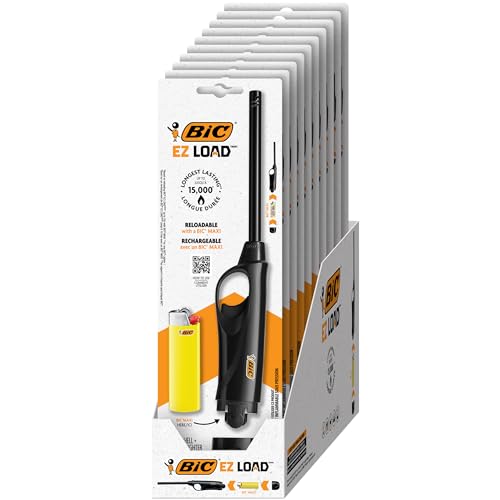 BIC EZ Load Lighter, Reloadable Multi Purpose Lighter, Pack with 10 BIC EZ Load Long Lighter Shell and 10 BIC Maxi Pocket Lighters 10-Pack (Colors May Vary), Assorted