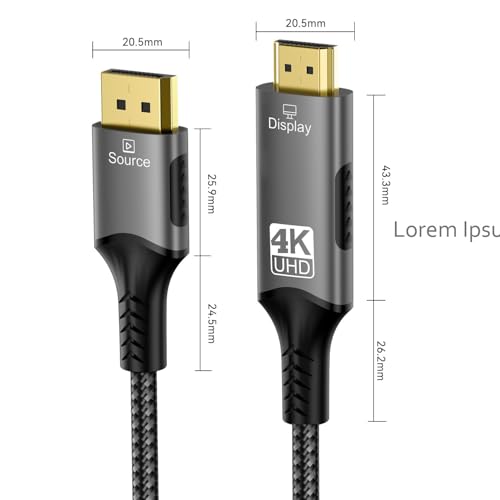 Image of Tobo 4K DisplayPort to HDMI Cable Adapter 2M, DP to HDMI Male Video UHD 4K@30Hz /2K@60Hz /1080P@120Hz Nylon DP to HDTV Uni-Directional Cord for Dll, Projector, Desktop, (2M)