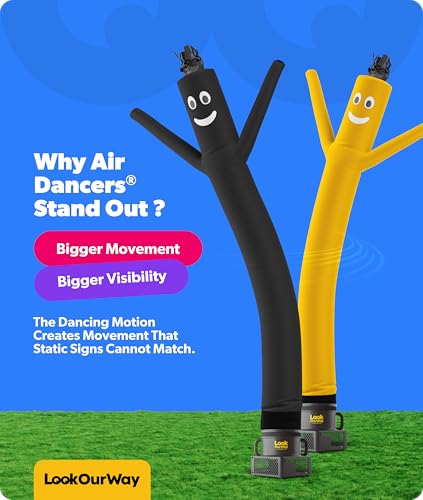 Image of LookOurWay Air Dancers Wacky Waving Inflatable Tube Man Set - 10 Feet Tall Inflatable Dancing Man with Blower - Black