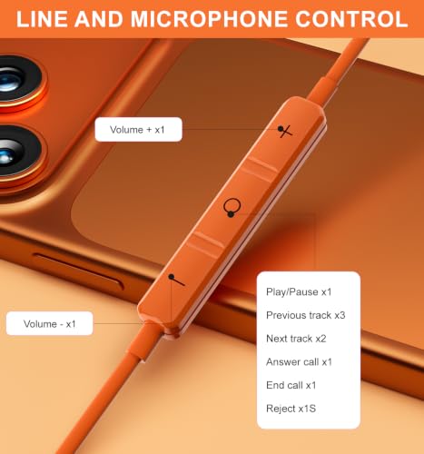 Wired Earbuds USB C for iPhone 17 Pro Max 15 16 iPad Air Pro 11/13 Orange