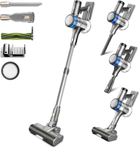 Aspirateur Balai sans Fil, 400W 45KPa Aspirateur sans Fil Puissant, 55Min Autonomie, Brosse Anti-emmêlement, Batterie Amovible, Aspirateur sans Sac avec LED...