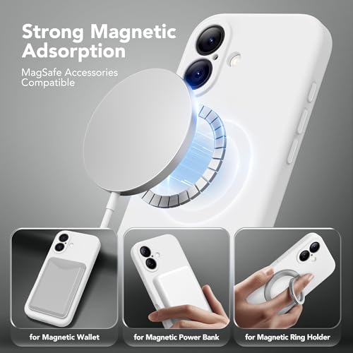 Image of Magnetic for iPhone 17 Case, Compatible with MagSafe, [Full Camera Protection][Screen Protector] Silicone Shockproof Protective Phone Case for iPhone 17 6.3 inch, White