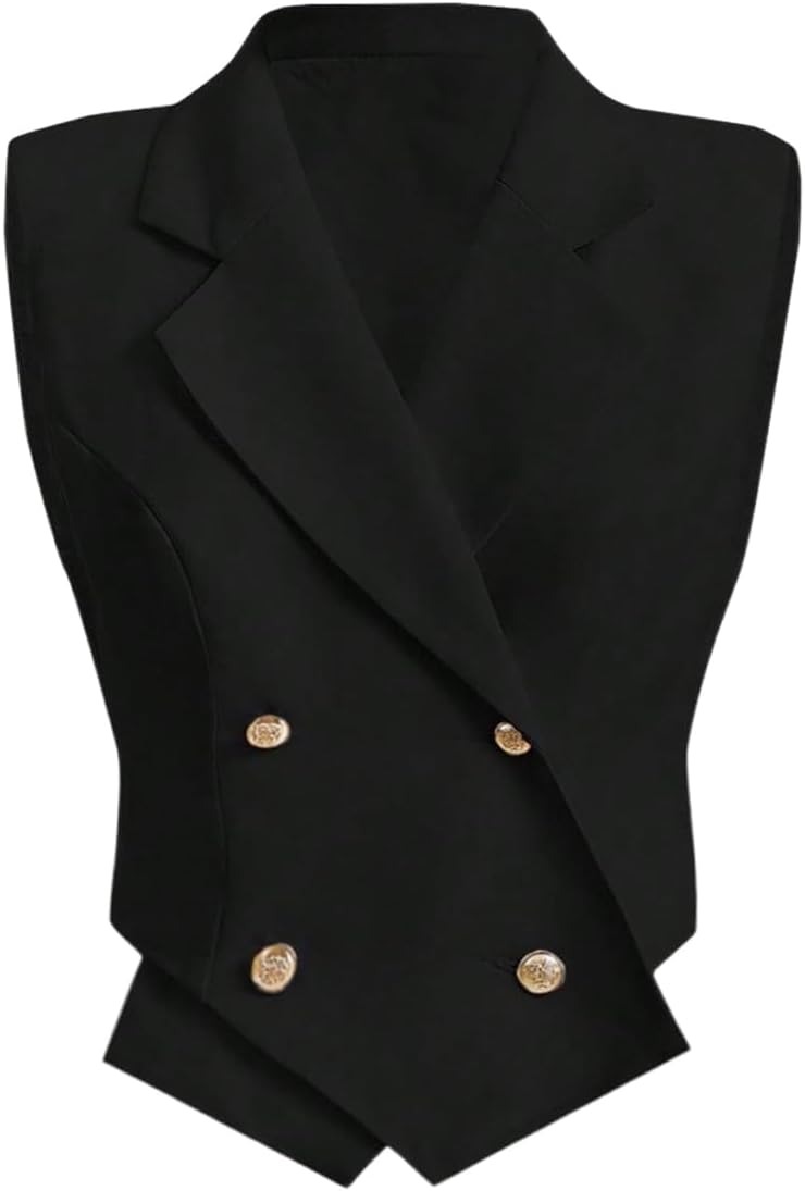 GORGLITTER Women's Business Casual Blazer Vest Sleeveless Trendy Dressy Button Up Asymmetrical Wrap Work Office Tops