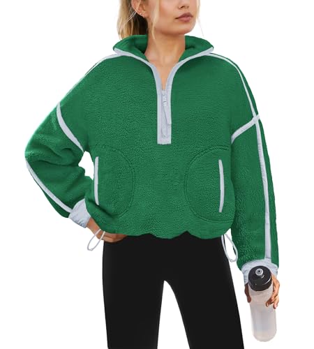 Yanekop Half Zip Pullover Women Oversized Fleece Jacket Sherpa Sweatshirt