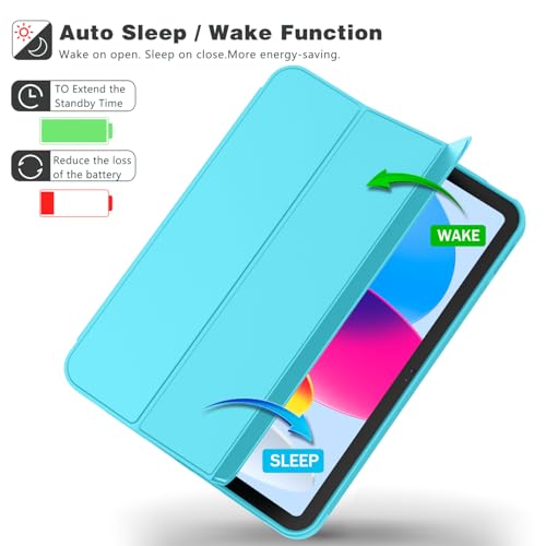 Image of ToaPoia Case for iPad (A16) 11 Inch 2025 /iPad 10th Generation 10.9 Inch 2022, Slim Trifold Stand Protective Cover with Pencil Holder and Soft TPU Back,Support Auto Sleep /Wake (Cyan)