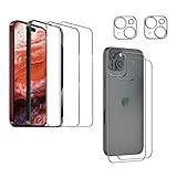 OWMGTS for iPhone 15 Front and Back Screen Protector, 2 Pcs Front Glass Protector +2 Back Glass + 2 Camera Lens Protector Anti-glare Tempered Glass Easy Installation with Alignment Tool
