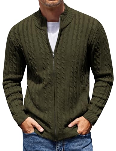 COOFANDY Men's Full Zip Cardigan Sweater Slim Fit Cable Knitted Zip Up Sweater with Pockets