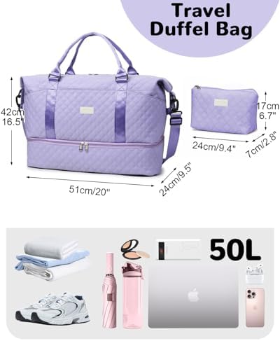 여성용 50L XL 위켄더 백, 대형 여행용 더플 백, 퍼플., 더플 백팩 — 사진 2