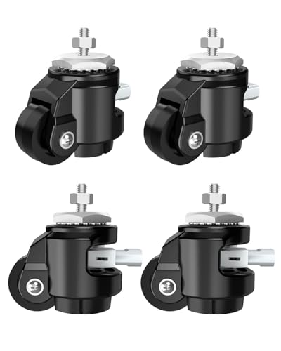 Trollastor Leveling Stem Casters, Heavy Duty with Upgraded Handle Design, 360 Degree Swivel Caster Wheels, Adjustable Casters with Feet for Workbench 2200 LBS Capacity