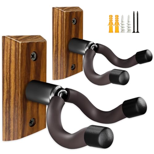 Guitar Wall Mount 2 Pack, Zebra Wood Guitar Hanger, U-Shaped Guitar Wall Hanger Mount, Guitar Holder Hook Stand Wall Mount Guitar Accessories for Acoustic, Electric Guitar, Banjo, Bass, Ukulele