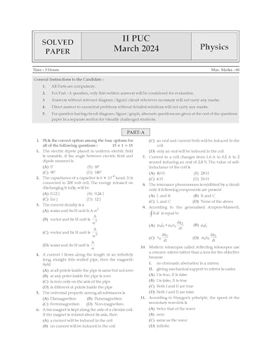 Image of Oswaal Karnataka 2nd PUC Question Bank Class 12 Physics, Chapterwise & Topicwise Previous Solved Papers (2017-2024) for Board Exams 2025