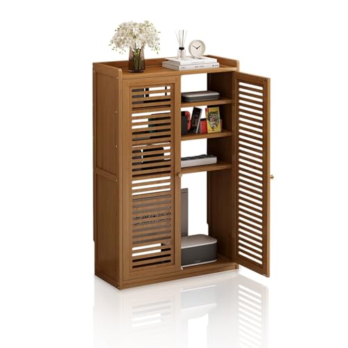 Armario de almacenamiento con enrutador WiFi montado en el suelo, organizador multimedia para el hogar y la oficina, elegante armario marrón (97 cm), perfecto para espacios libres de desorden
