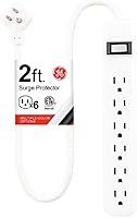 Vista 2 de GE - Protector de sobretensión de 6 tomas, extensión de 2 pies, regleta multicontactos, 450 julios, tapas de seguridad de cierre por torsión, Blanco