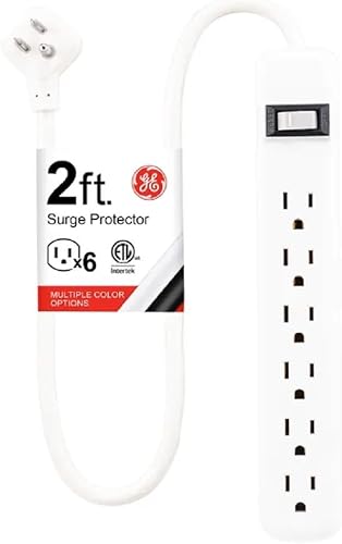 Miniatura 2 de GE - Protector de sobretensión de 6tomas, extensión de 2pies, regleta multicontactos, 450julios, tapas de seguridad de cierre por torsión,
