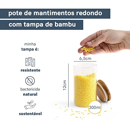 Pote Hermético de Vidro com Tampa de Bambu Flat 300ml - Oikos