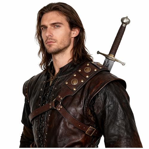 Joukavor Sword Back Holster Medieval Sword Sheath Back Strap Leather Back Scabbard Sword Holder (Brown-1)