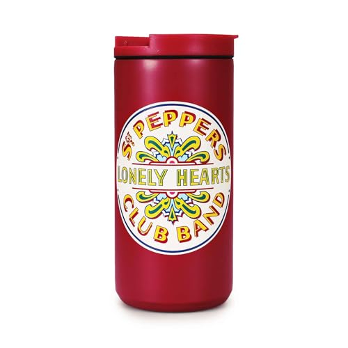 Image of Half Moon Bay | The Beatles | Sgt. Pepper’s Lonely Hearts Club Band | Double-Walled Stainless Steel Travel Mug 350ml Red | Official Merchandise | Morning Commute & Studio Companion | Father’s Day Gift