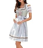 Trachtenkleid Damen Dirndl Kurz Set - Midi Trachtenkleid 3tlg. Dirndlbluse für Oktoberfest - DREI Teilig: Kleid, Bluse, Schürze Limonengrün38