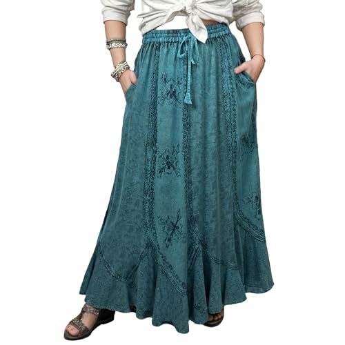 Agan Traders Women's 2025 Summer Medieval High Waisted Maxi Skirts for Women - A Line Drawstring Embroidered Long Maxi Skirt