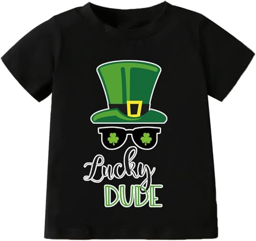 Image of Tkria Toddler Boys St Patricks Shirts Kids Clover Shamrock T-Shirt Baby Dinosaur Gnome Lucky Dude Short Sleeve Green Tops