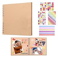GWHOLE Scrapbook Photo Album 60 Kraft Papers Memories Photo Albums with 8 Sheets Stickers 30 Sheets Memory Book for Family Wedding Anniversary(Brown)