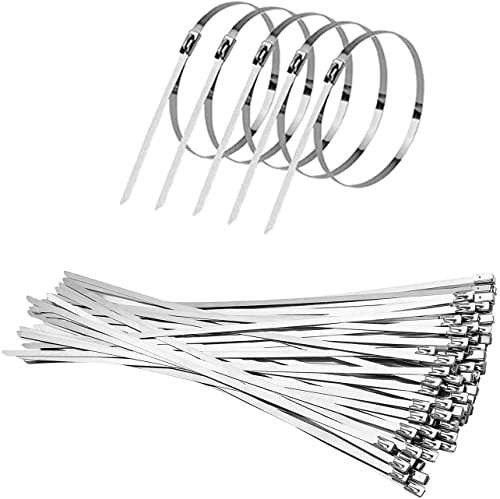 LATRAT 50 bridas de acero inoxidable de 4,6 mm x 200 mm, autoblocantes, se utilizan para recogedores de gases de escape, bridas de jardín, tubos, mazos de cables de ordenador, etc