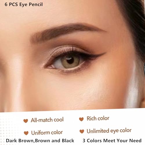 Go Ho 6 PCS Eyebrow Eye Liner Pencil Set,Easy to Color Waterproof Eyebrow Pencil,Professional Long-lasting Eyeliner Makeup Brow Tint Pen,3 Colors(Black,Light Brown,Dark Brown) - Image 3