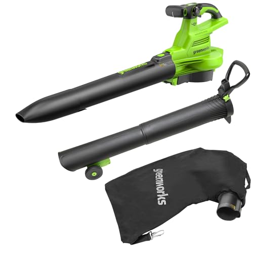 Greenworks 40V (230 MPH / 505 CFM) Cordless Brushless Leaf Blower/Vacuum with Bag, High Power, Lightweight & Quiet for Yard Debris Cleanup, Battery and Charger not included