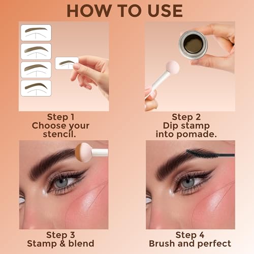 Eyebrow Stamp Stencil Kit for Women Taupe, Waterproof & Smudge-Proof Brow Set with 24 Reusable Shaping Stencils, Long-Lasting Pomade & Eyebrow Sealer – Great for Older Women