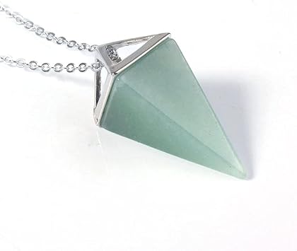 Natural Gem Stone Pyramid Pendulum Pendant Crystal Quartz Onyx Necklaces Suspension for Women Men-Green Aventurine SIL
