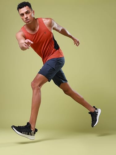 Image of TECHNOSPORT Men's Solid Slim Fit Sports Shorts TS Flexi Quick Dry Polyester Drawstring with Pockets UPF50+ for Gym Running Workout Anti Odour