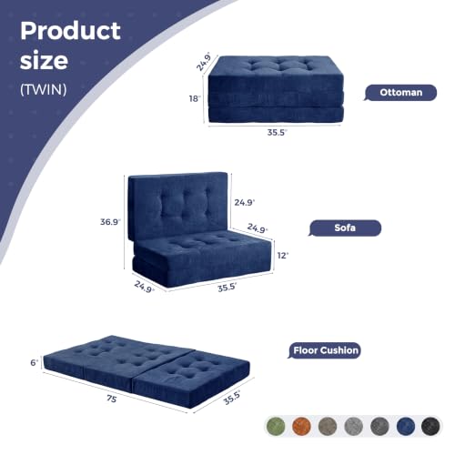Image of MAXYOYO 6 inch Folding Sofa Bed for Floor, Tufted Tri-Fold Floor Mattress