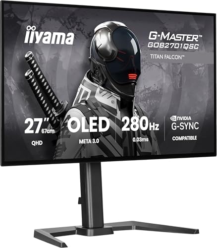 iiyama G-Master Titan Falcon GOB2701QSC-B1 WOLED META3 OLED Gaming-Monitor | 68,6cm, 27", 280Hz, 0.03ms, HDMI, DP, USB3.2, USB-C Dock, 65W, Lautsprecher, G-SYNC, KVM, HDRTB400, Höhenverstellung, schwarz
