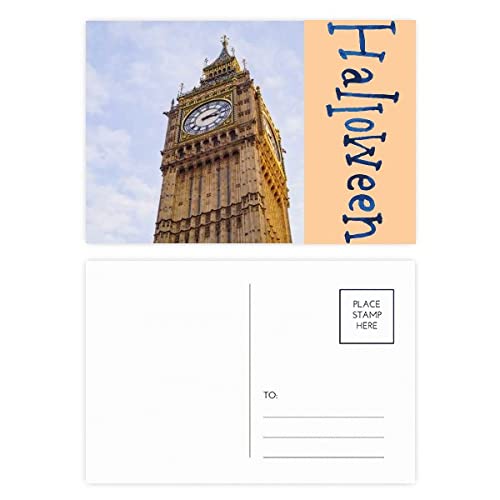 Cartes postales d'Halloween motif nuages pour partager des messages doux en bleu et blanc