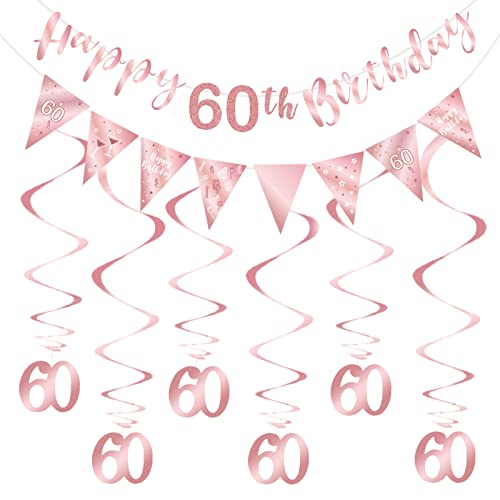 Décoration 60e anniversaire femme avec kit de banderoles et guirlandes de fête