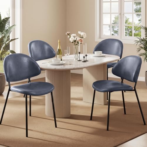 Warmiehomy Dining Chairs Set of 4, Modern Side Chairs for Kitchen or Dining Room, Comfortable Upholstered PU Leather Dining Chairs with Metal Legs (PU Blue)