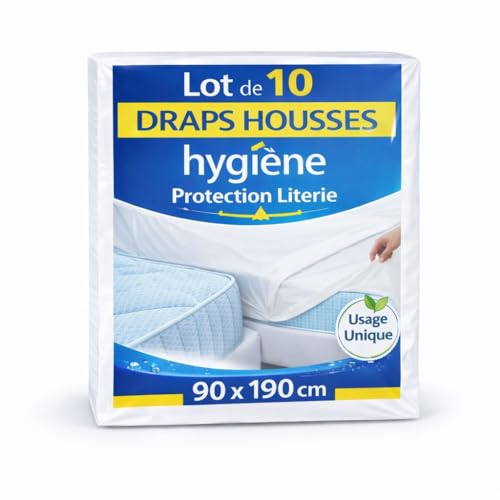 Drap Housse Jetable 90X190 | Lot de 10 Housses Matelas Grand Bonnet | Anti Tâches | Hygiène Protection Literie Gîtes - Camping - Location Tourisme - Médical