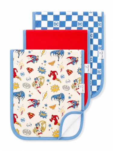 Image of Copper Pearl Premium Baby Burp Cloths - 3-Pack Large Cotton Burp Cloths, Extra Soft Spit Up Rags with 3 Absorbent Layers, Perfect for Baby Boy and Baby Girl Gifts (21 inch x 10 inch Size, Justice League Set)