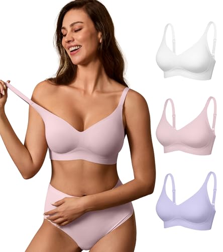 Image of DEANGELMON Seamless Bras for Women No Underwire Comfortable Push Up Bra V Neck Wireless Bralette Full Coverage Wire Free