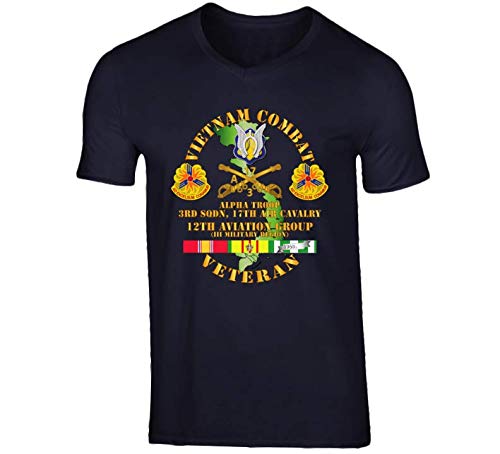 LARGE - Army - Vietnam Combat AVN Vet w AVN Badges Center - 12th AVN GroupI Mil Region III w SVC (2) - V-neck - Navy