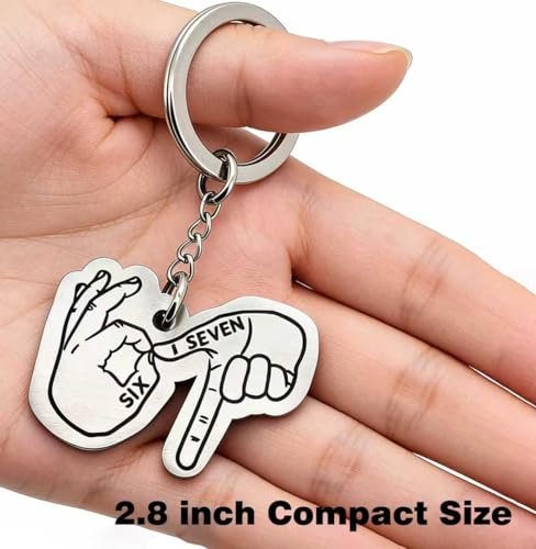 WCDHOR 67 Keychain Stainless Steel Hand Gesture, Funny Six Seven Meme Key Ring, Backpack Bag Pendant Charm, Teen Gift for Boys Girls, Party Favor Bag Stuffers